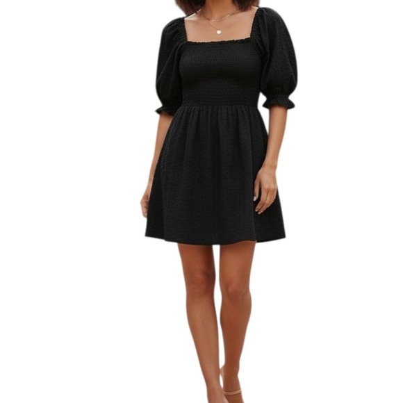Hill House Home Athena Nap Dress Black XL Square Neck Puff Sleeve Mini Cottage - Picture 1 of 10